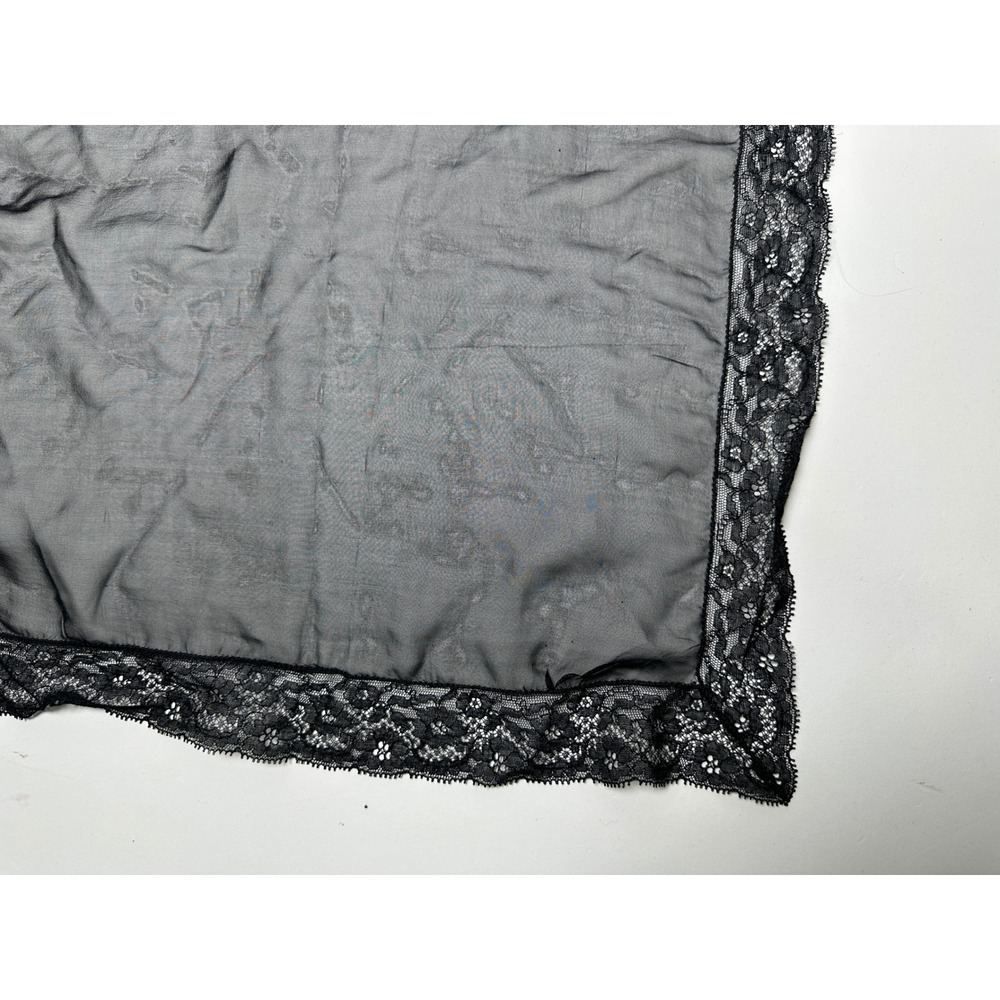 Vintage 1960s Black Lace Handkerchief Sheer Floral Border Square 15.5in - Picture 4 of 7